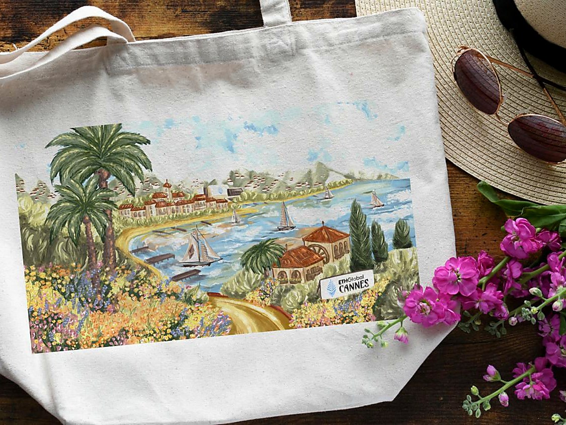 ETHGlobal Cannes illustrated tote bag