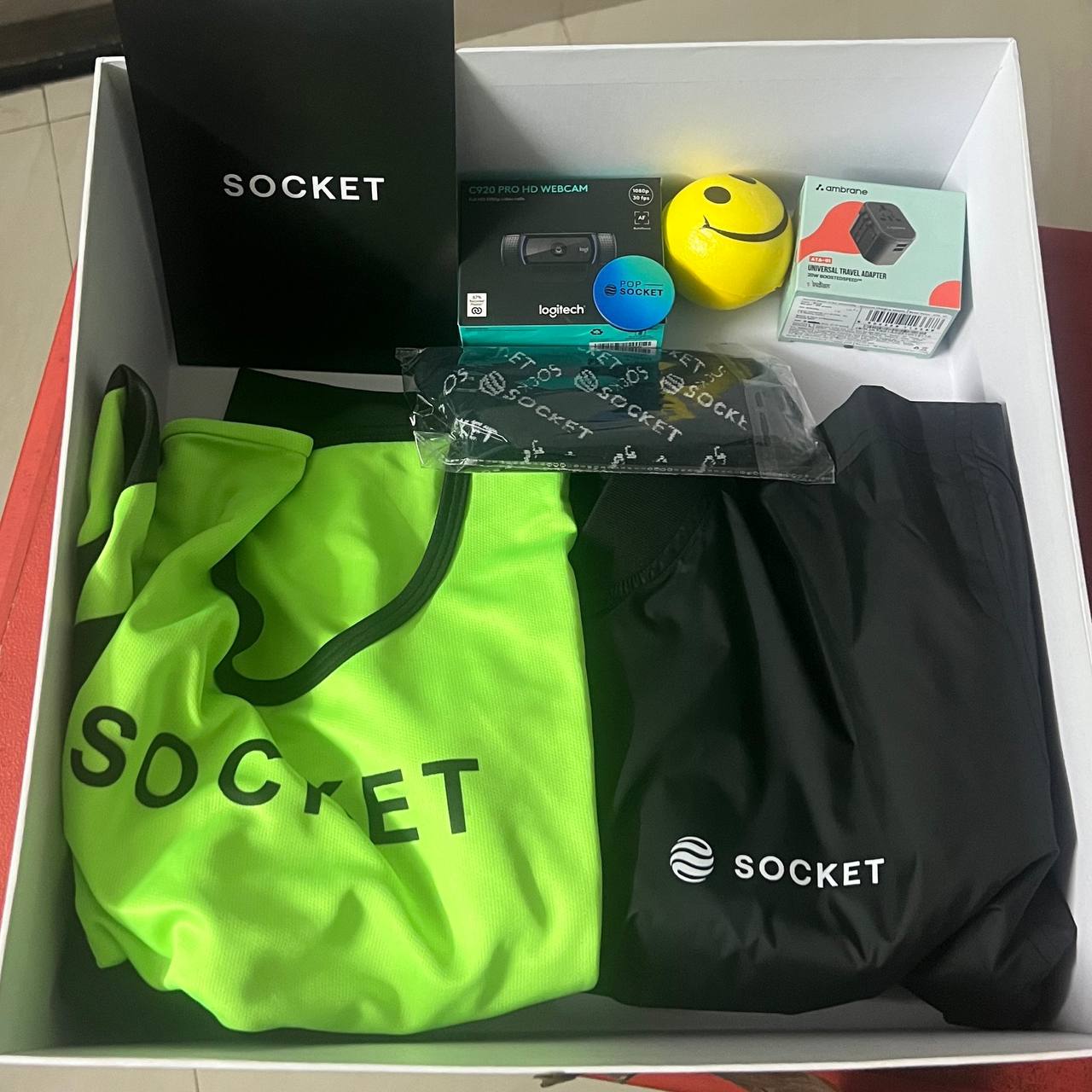 Socket branded merch gift box